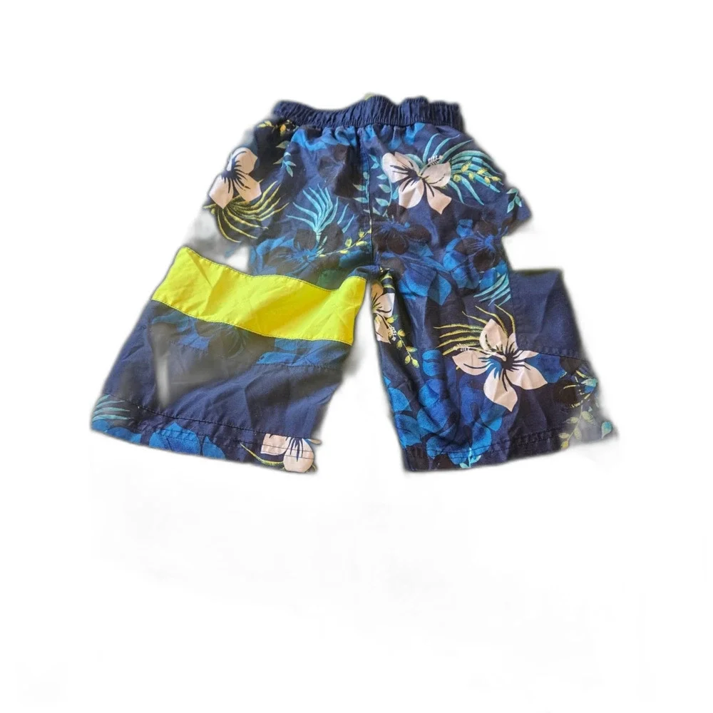 OP Ocean Pacific Boys Tropical Hibiscus Floral Swim Trunks Blue/Lime